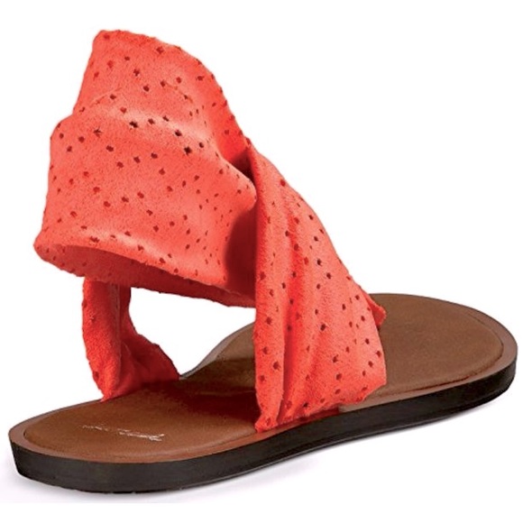 SANUK Stretchy Coral Peach Orange Leather Sling Yoga Sandals Comfy Summer Shoes - Picture 13 of 15
